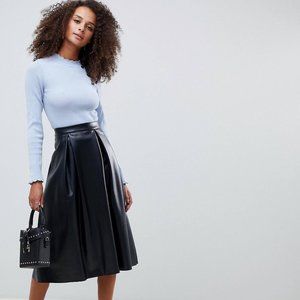 ASOS DESIGN leather look full midi skirt with box pleats